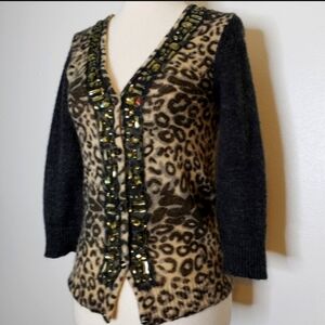 BKE Boutique Animal Print Wool Mohair Sweater Crystal Barbiecore Winter Fall